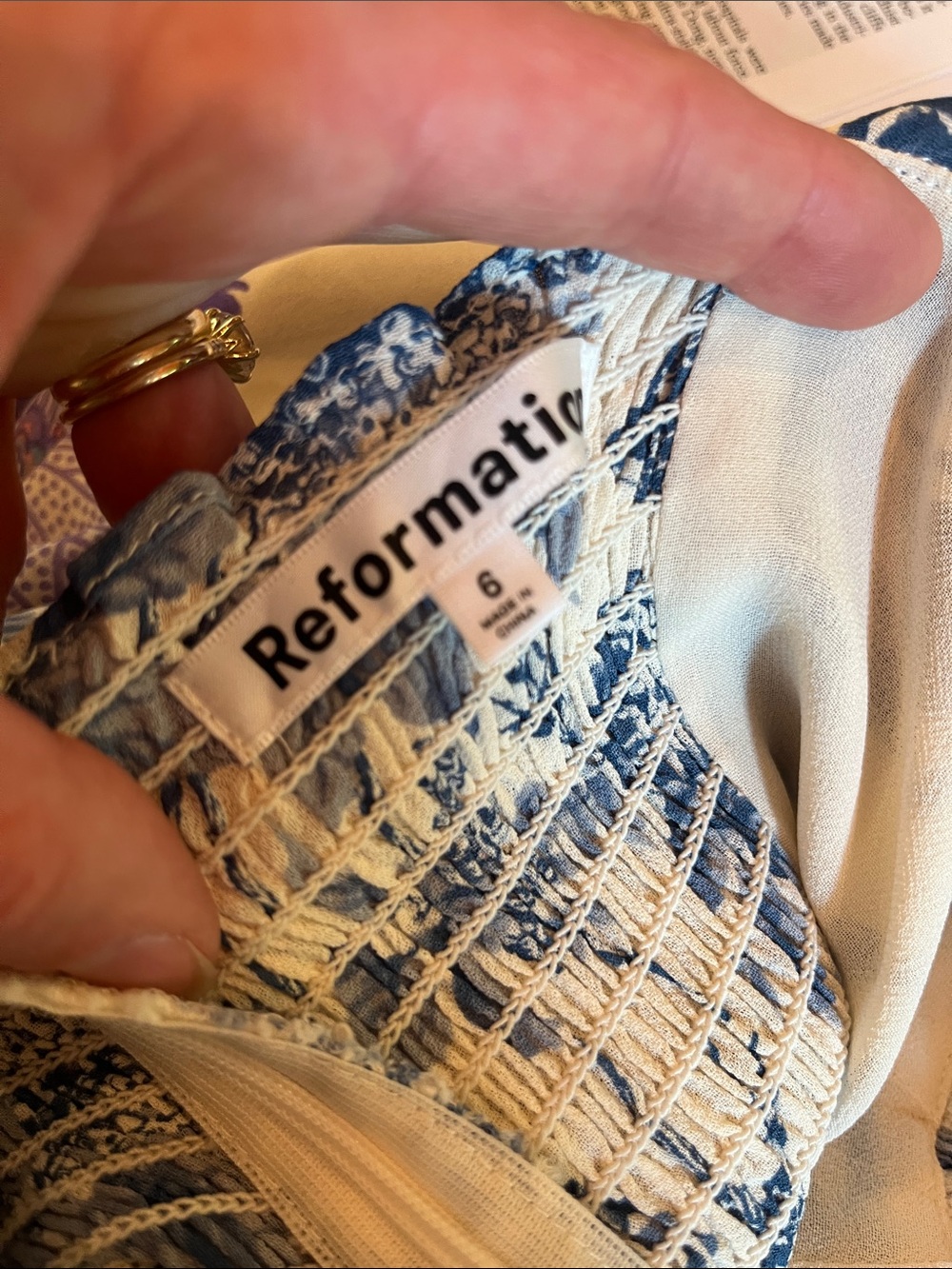 Reformation Nikita Dress Blue and Cream Smocked Floral Dress - Picture 2 of 6